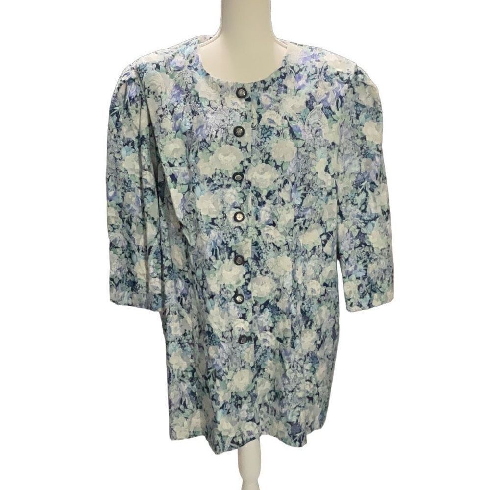 NWT Dress Savvy New York Purple Floral Button Front Top Embroidered Size 22W